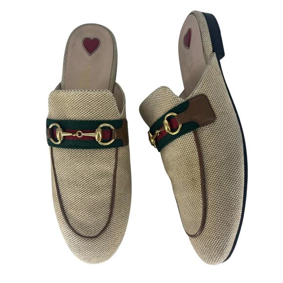 Gucci Canvas Vintage Charlotte Web Princetown Mule Slippers in Sand Cuir - Picture 4 of 16